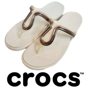 Crocs Sanrah Dual Comfort Sandals Sz 11 Off White Flip Flops Metalblock …
